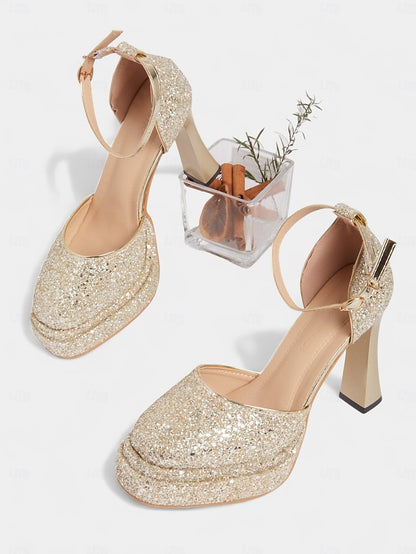 Heels Women's Platform Gold High Glitter