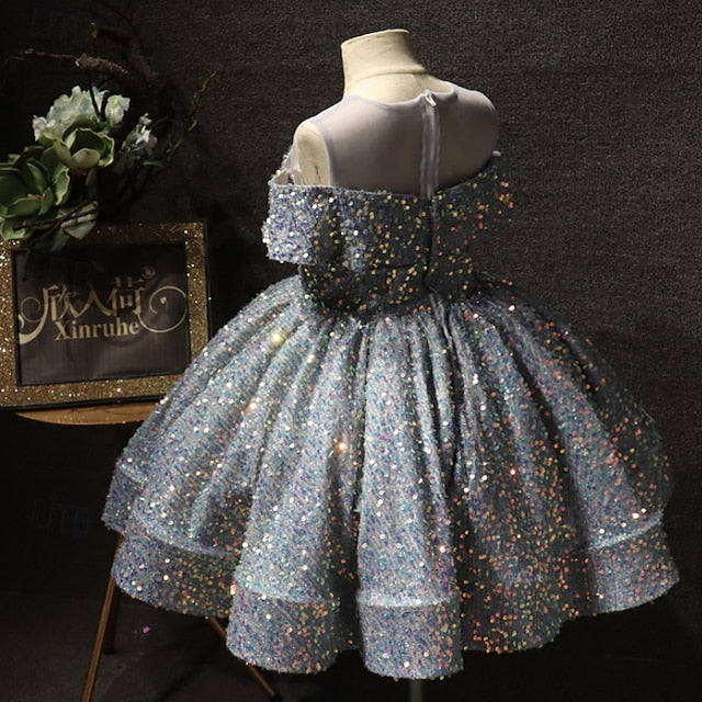 Dress Color Party Sleeve Kids Short Girls' Solid