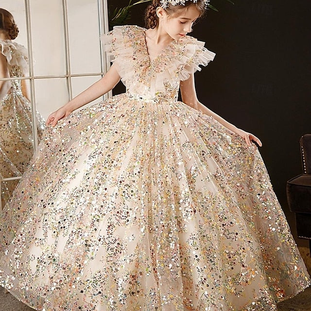 Party Solid Girl 3/4 Dress Kids Color Flower Girls'