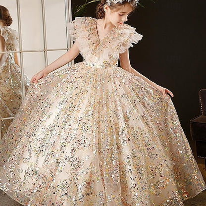 Party Solid Girl 3/4 Dress Kids Color Flower Girls'
