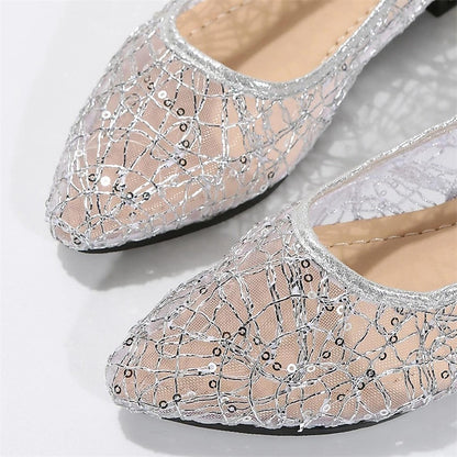 Flats Sequin Silver Ballet – Elegant Mesh Women's