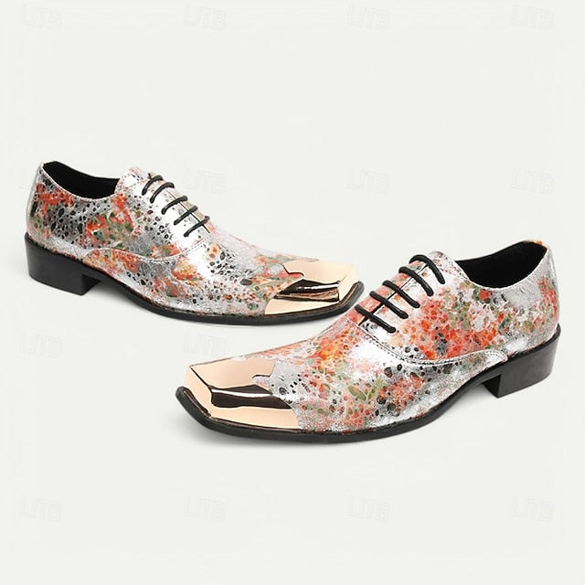 Printed Floral Oxford Patent Men's Leather Shoes –