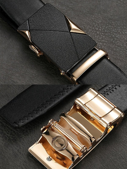 Metal Adjustable Men's Black Elegant with Leather Belt