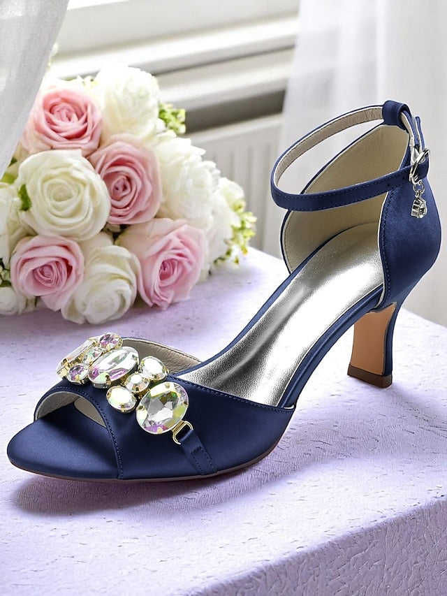 and Women's with Black Toe Heels Ankle Open Strap Satin