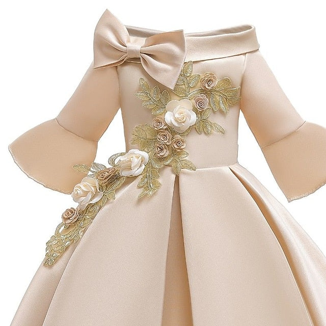 Sleeve Party Formal 3/4 Floral Dress Girls' Kids Length