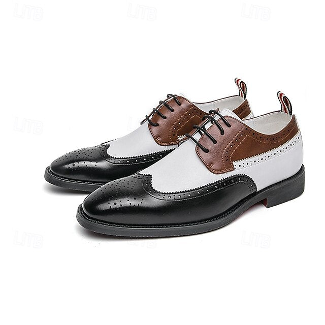 Oxford Men's Tri-Color Black in Wingtip Shoes Brogue