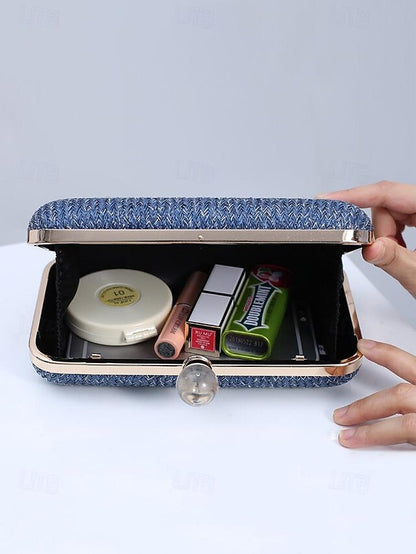 Elegant Stylish with Clutch Straw Pearl - Clasp Purse