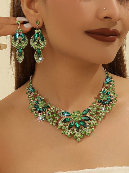 Jewelry Statement Elegant – Necklace Green Crystal Set