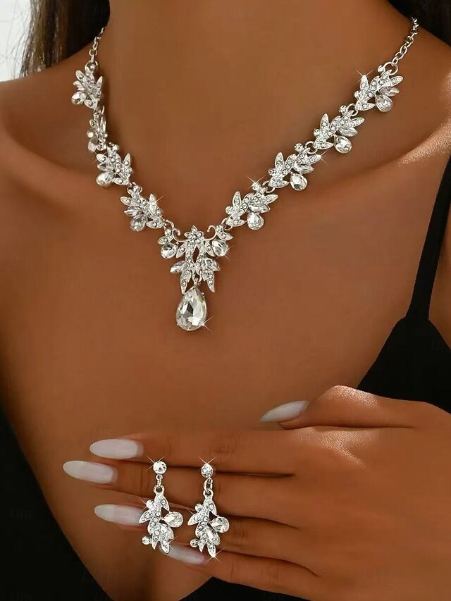 Set Gold Rhinestone - with Teardrop Pendant Jewelry Women's