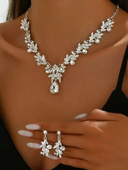 Set Gold Rhinestone - with Teardrop Pendant Jewelry Women's