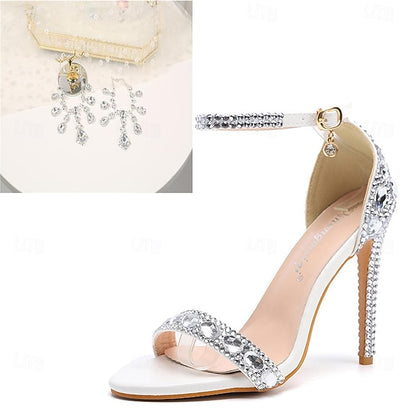 Heels Stiletto Rhinestone Matching Ankle Green Women's with