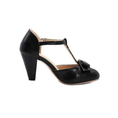 T-Strap Vintage 1950s with – Mint Chunky Bow Green Retro Heels