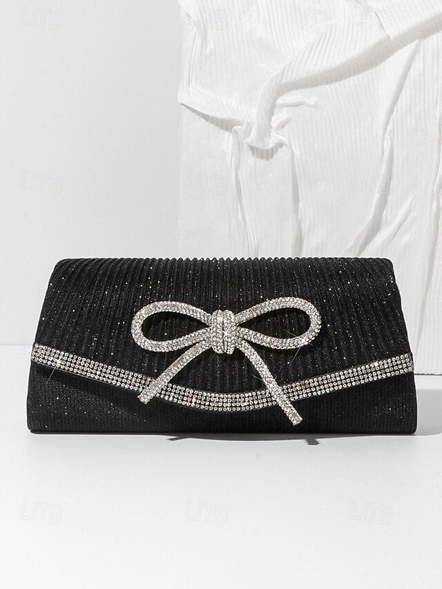 Accent Bow with Purse Clutch Blue Glitter Rhinestone