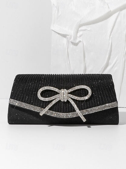 Accent Bow with Purse Clutch Blue Glitter Rhinestone