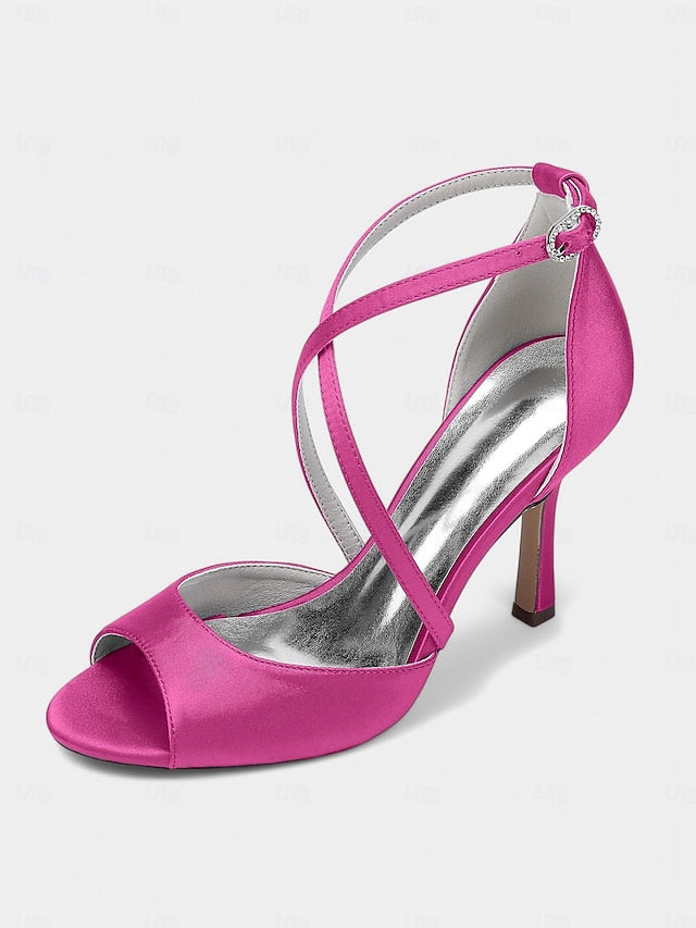 Cross-Strap Heels Women's Elegant White Satin – Peep-Toe