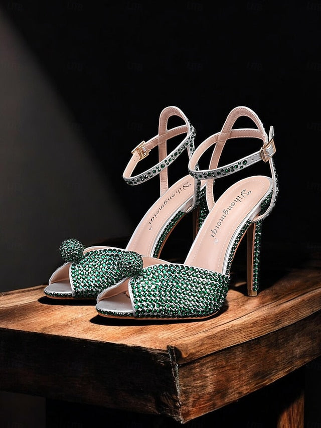 with Heel Embellished Stiletto Sandals Women's Rhinestone