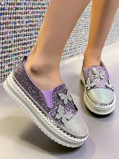 Women's Platform Glitter Slip-On with Sneakers Purple