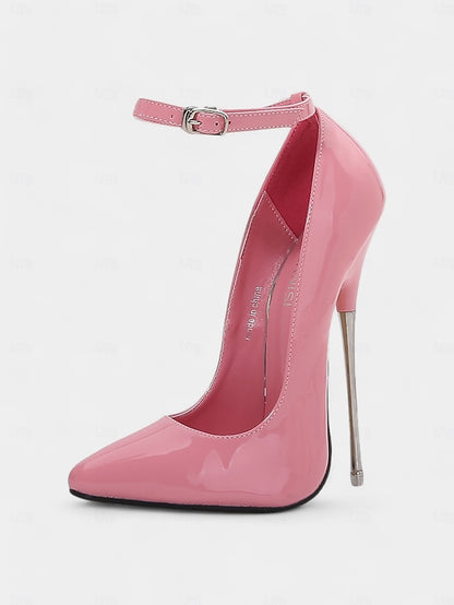 Patent Heels Women's Strap Ankle with Stiletto Red Leather