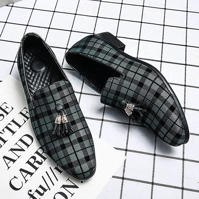 Men's Plaid Loafers with Tassel Decoration – Elegant