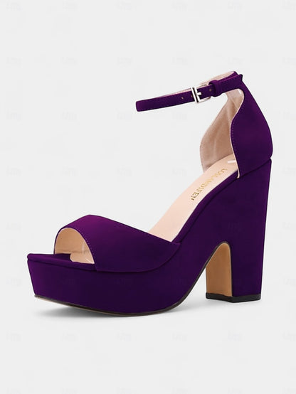 Heel Platform Block Suede Chunky Women's Sandals - Nude