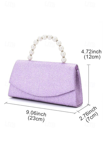 – Bag Women's Glitter Handle with Purple Pearl Clutch