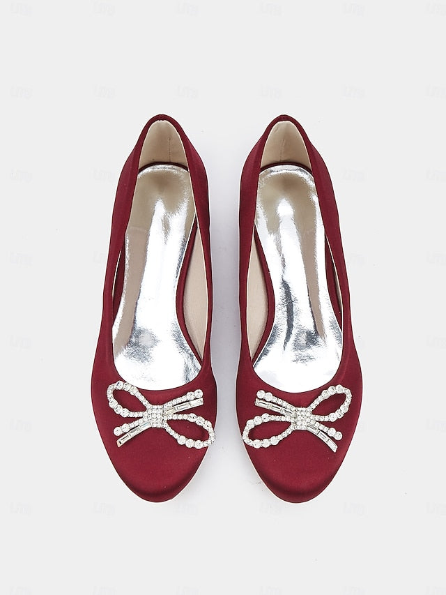 Embellished - Women's Rhinestone Flats Round-Toe Bow