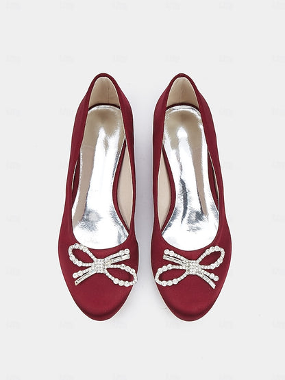 Embellished - Women's Rhinestone Flats Round-Toe Bow