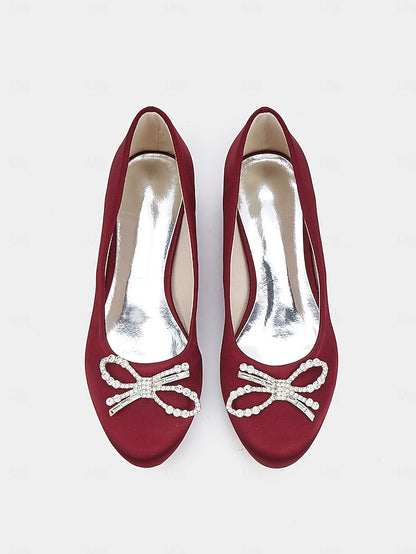 Bow Embellished Rhinestone Flats Round-Toe - Women's