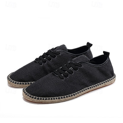 Men's Beige Canvas Lace-Up Espadrille Shoes with Jute Rope