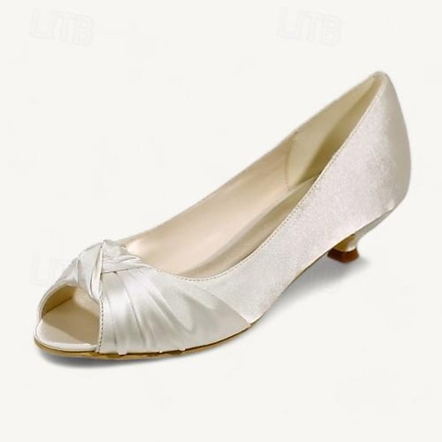 Pink Heels - Peep-Toe Women's Blush Satin Elegant Kitten