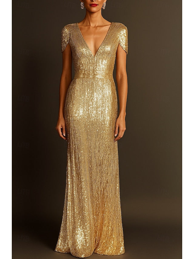 Black Wedding Formal Dress Gold Evening Gown Elegant Column