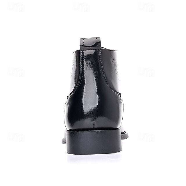 Ankle Leather Men's Brogue Glossy Wingtip Burgundy Faux