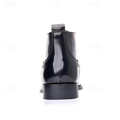 Ankle Leather Men's Brogue Glossy Wingtip Burgundy Faux