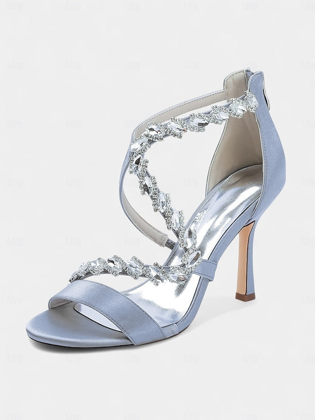 Strappy High White - Heel Rhinestone Women's Sandals