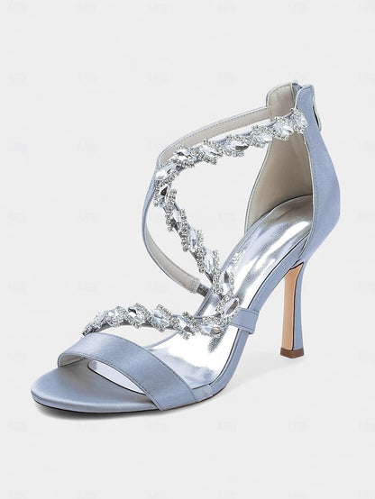 Strappy High White - Heel Rhinestone Women's Sandals