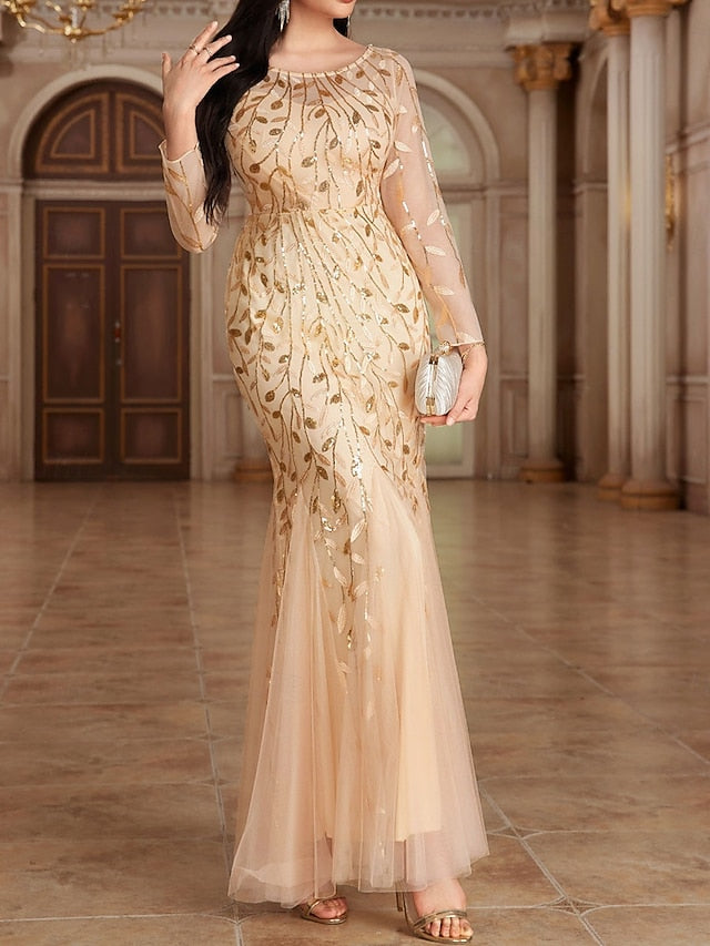 Crew Dress Elegant Neck the Floor Bride of Party Mother