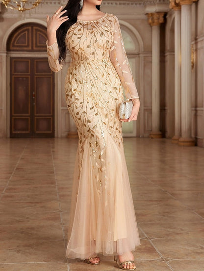 Crew Dress Elegant Neck the Floor Bride of Party Mother