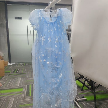 Princess Girl Elsa Frozen Dress Cosplay Cloak Flower