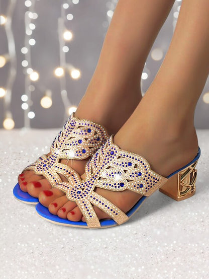 Gold Sandals Green Rhinestone Heeled Embellished - and