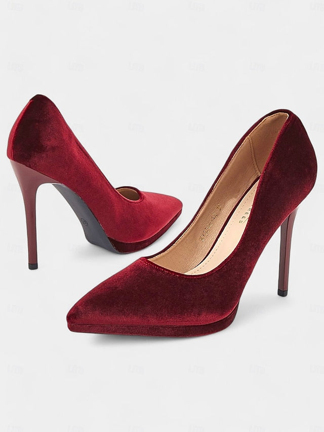 and with Heel Pumps Burgundy Women's Velvet Stiletto