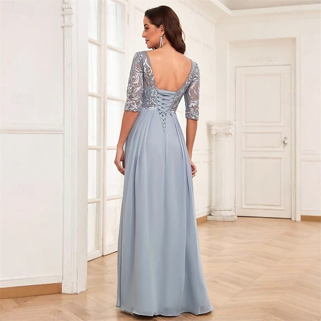 Neck Dress Floor the Bride of Simple Crew Mother Elegant