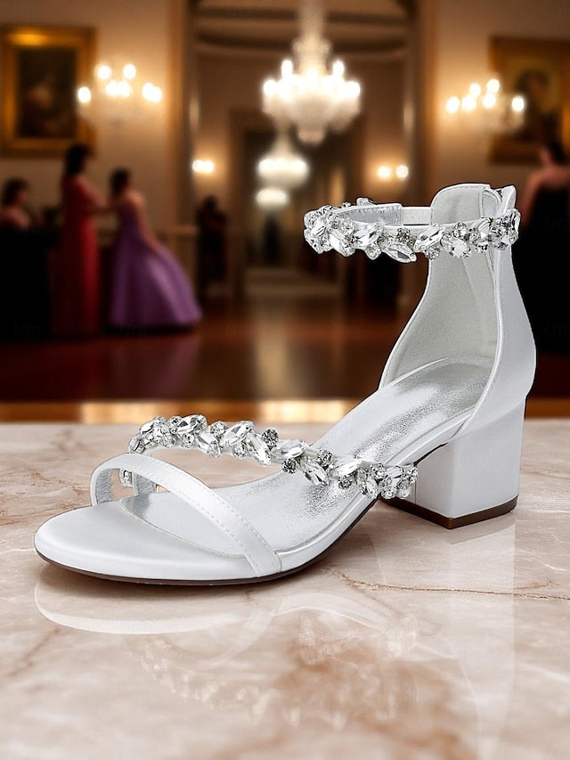 Heel Purple - Satin Crystal Block Women's Sandals