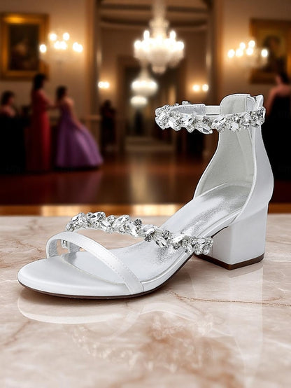 Heel Purple - Satin Crystal Block Women's Sandals