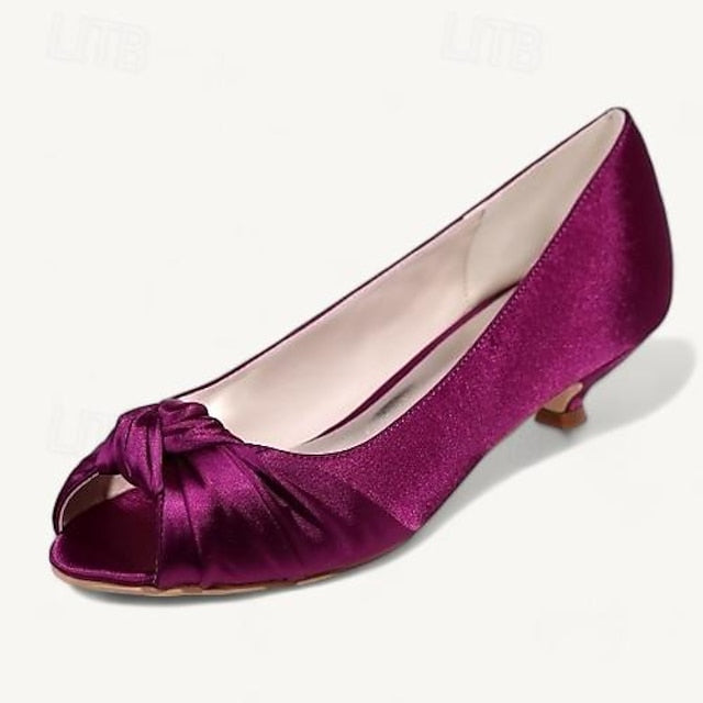 Pink Heels - Peep-Toe Women's Blush Satin Elegant Kitten