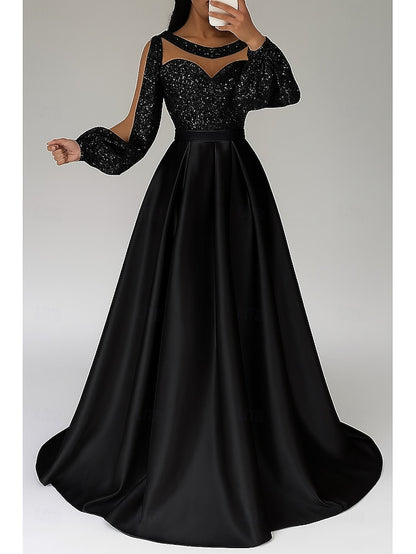 Formal Red Dress A-Line Black Elegant Evening Gown Sequined