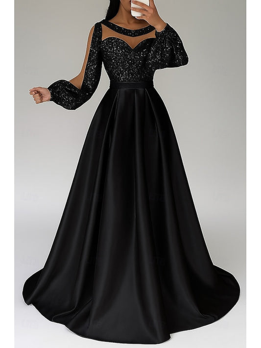 Formal Red Dress A-Line Black Elegant Evening Gown Sequined
