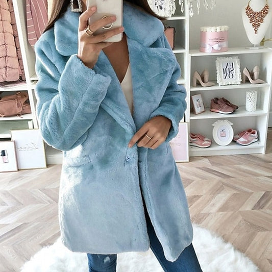 Coat Faux Casual Fur Warm Pocket Comfortable Women's