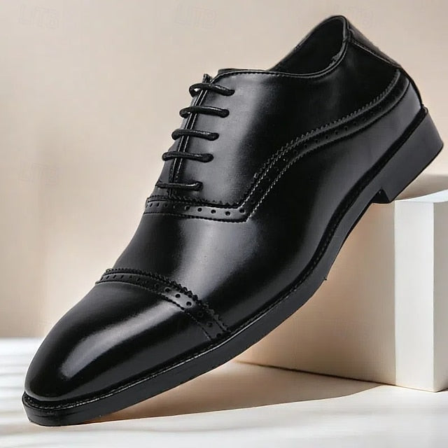 Leather Oxford Faux Men's Brogue – Classic Brown Shoes