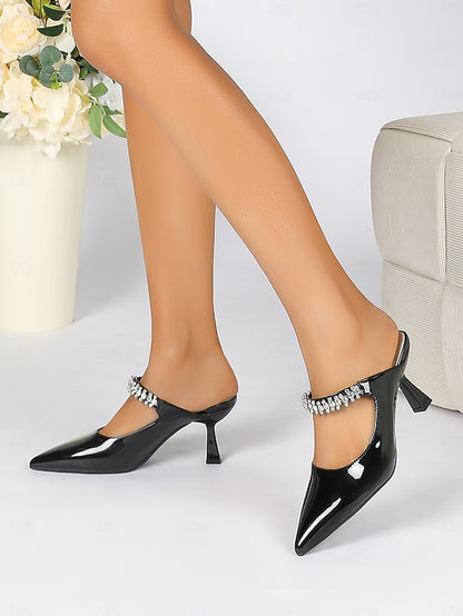 Embellished Pointed-Toe Slip-On Heeled Rhinestone Women's