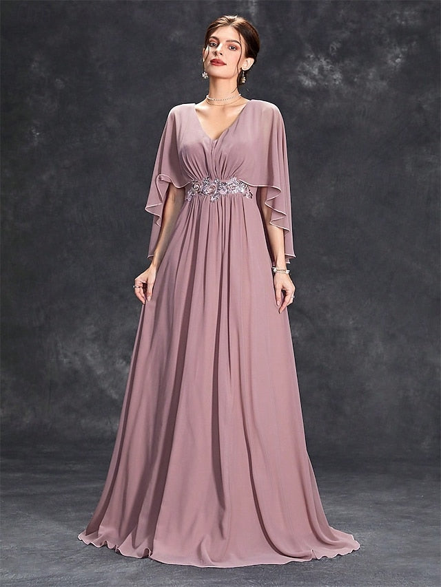 Mother Bride V the Dress Elegant Floor Party Neck of